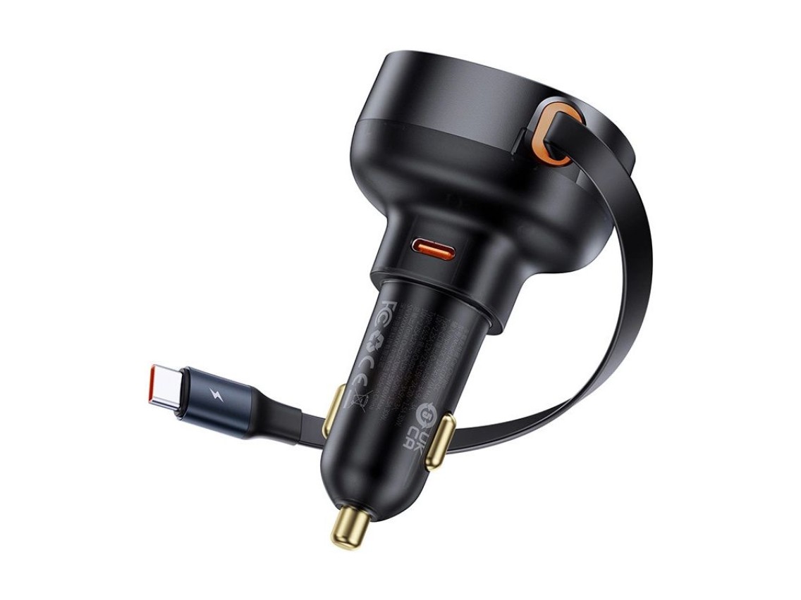 Carregador de carro Baseus Enjoyment Pro USB-C (fmea) / USB-C (macho) 60 W - preto