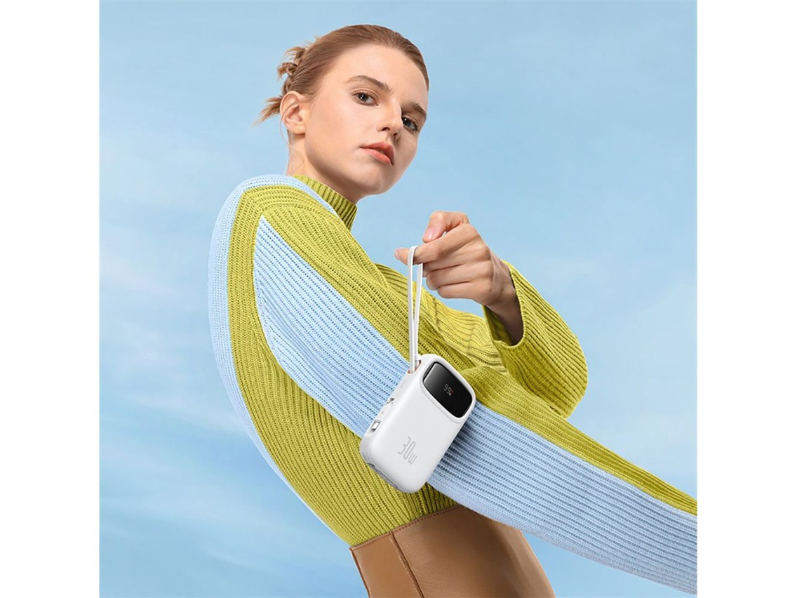 Baseus QPow 2 30W 10000mAh Power Bank with Built-in USB-C Cables - White