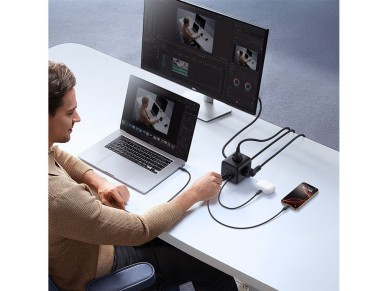 Regleta Baseus EnerFill FA11 de 67 W, con conector USB-A y USB-C, 3 enchufes UE de 1,5 m, color negr