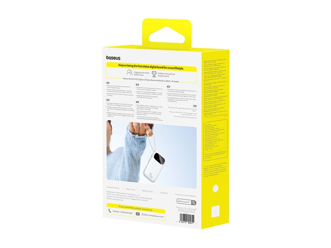 Powerbank Baseus EnerFill FC31 de 20000 mAh y 45 W con pantalla digital y 2 cables integrados (USB-