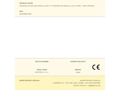 5l air fryer with led display *** gift promotion 1 unit ref. 07788 - air fryer paper 17 cm 100 unit