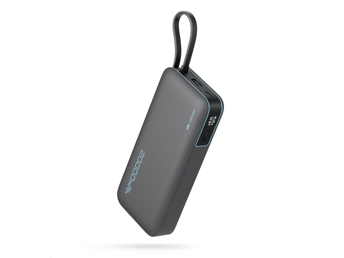 Cuktech CUKP200NGLDG 55W 20000mAh Powerbank with Built-in USB-C Cable - Gray