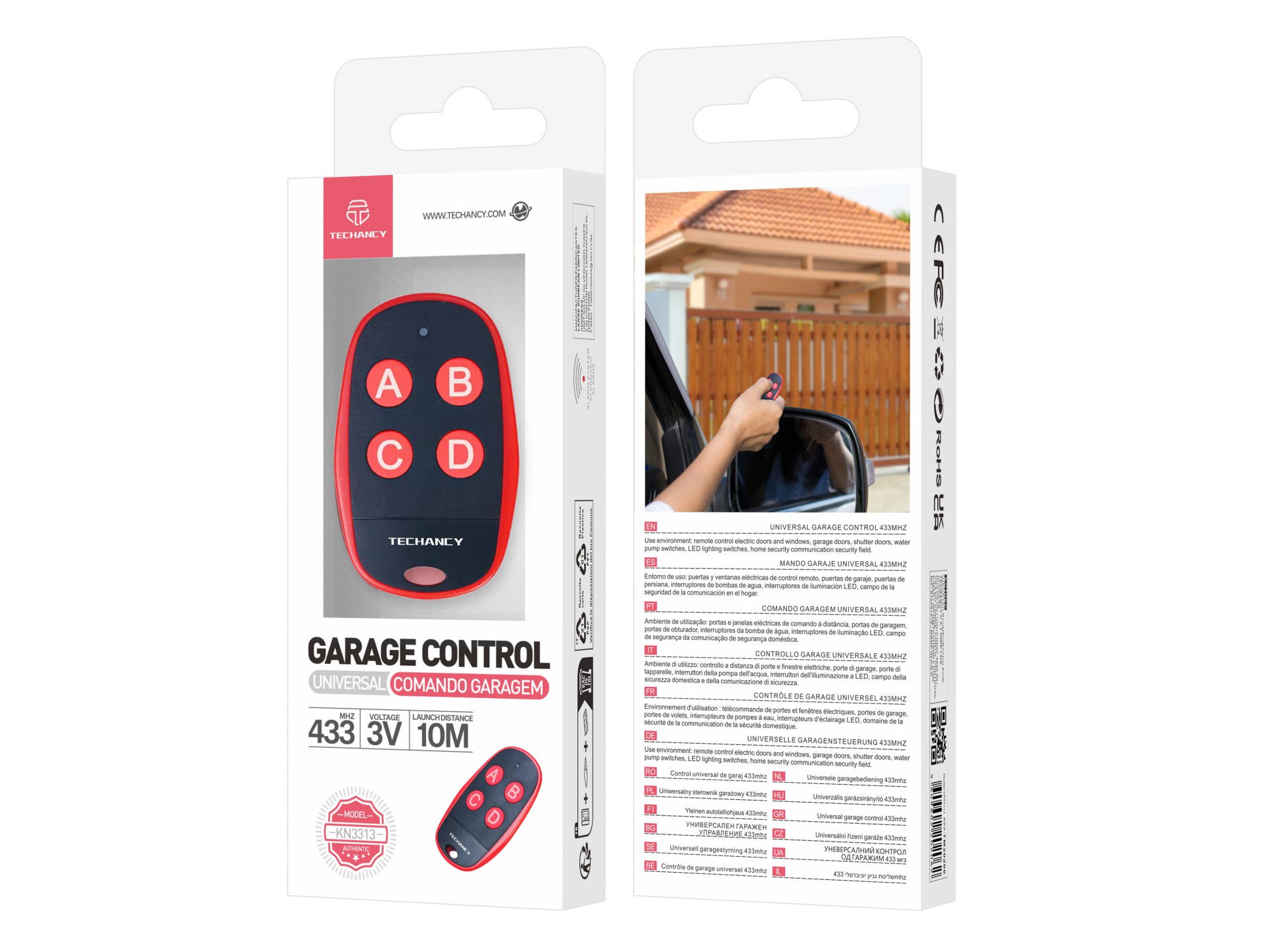 Techancy Comando Garagem Universal KN3313 433MHz Controle para Portas de Garagem Eletricas e Automat