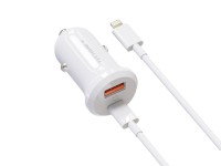 Techancy TC6428 30W USB-A+USB-C Car Charger with 1m USB-C to Lightning PD3.0 QC3.0 12-24V Cable