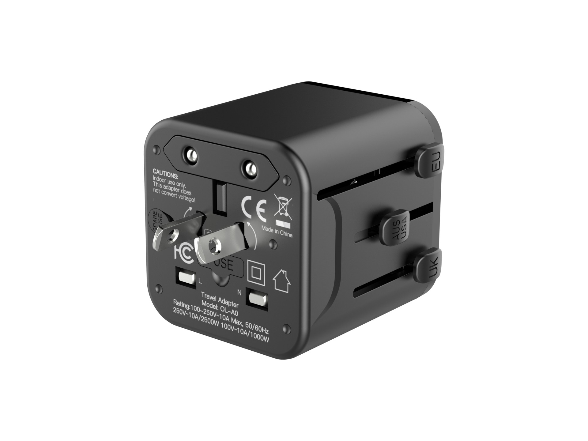Adaptador de viaje universal Techancy MB2502, convertidor de enchufes internacionales, 2500 W, 10 A,