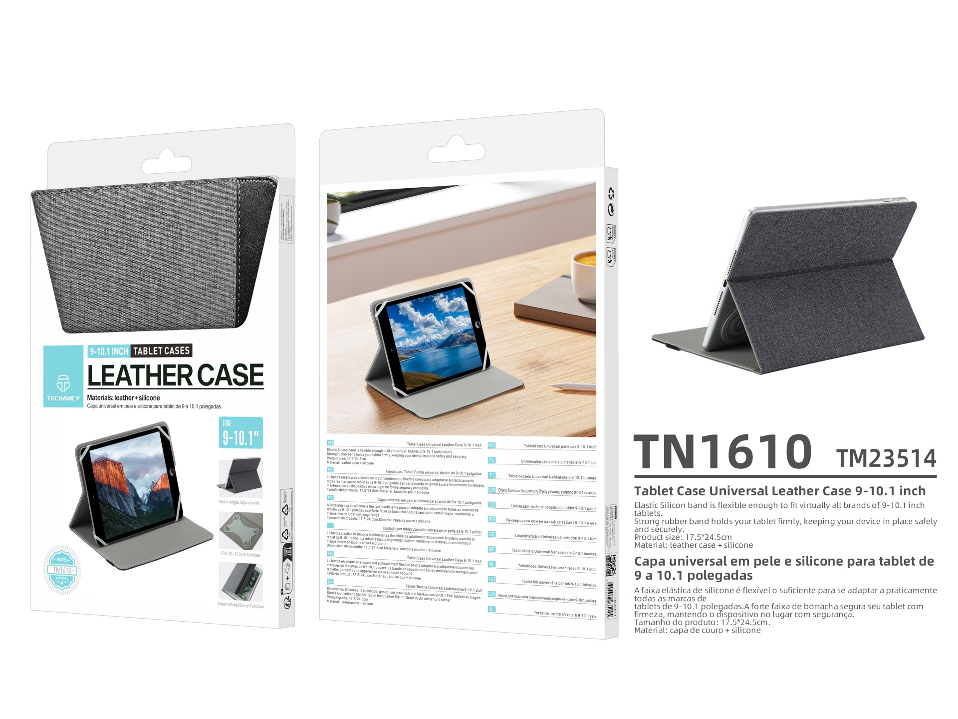 Techancy Capa Tablet TN1610 Universal Para 9-10.1 Polegadas Couro Silicone Ajustavel Multiangulos Fa