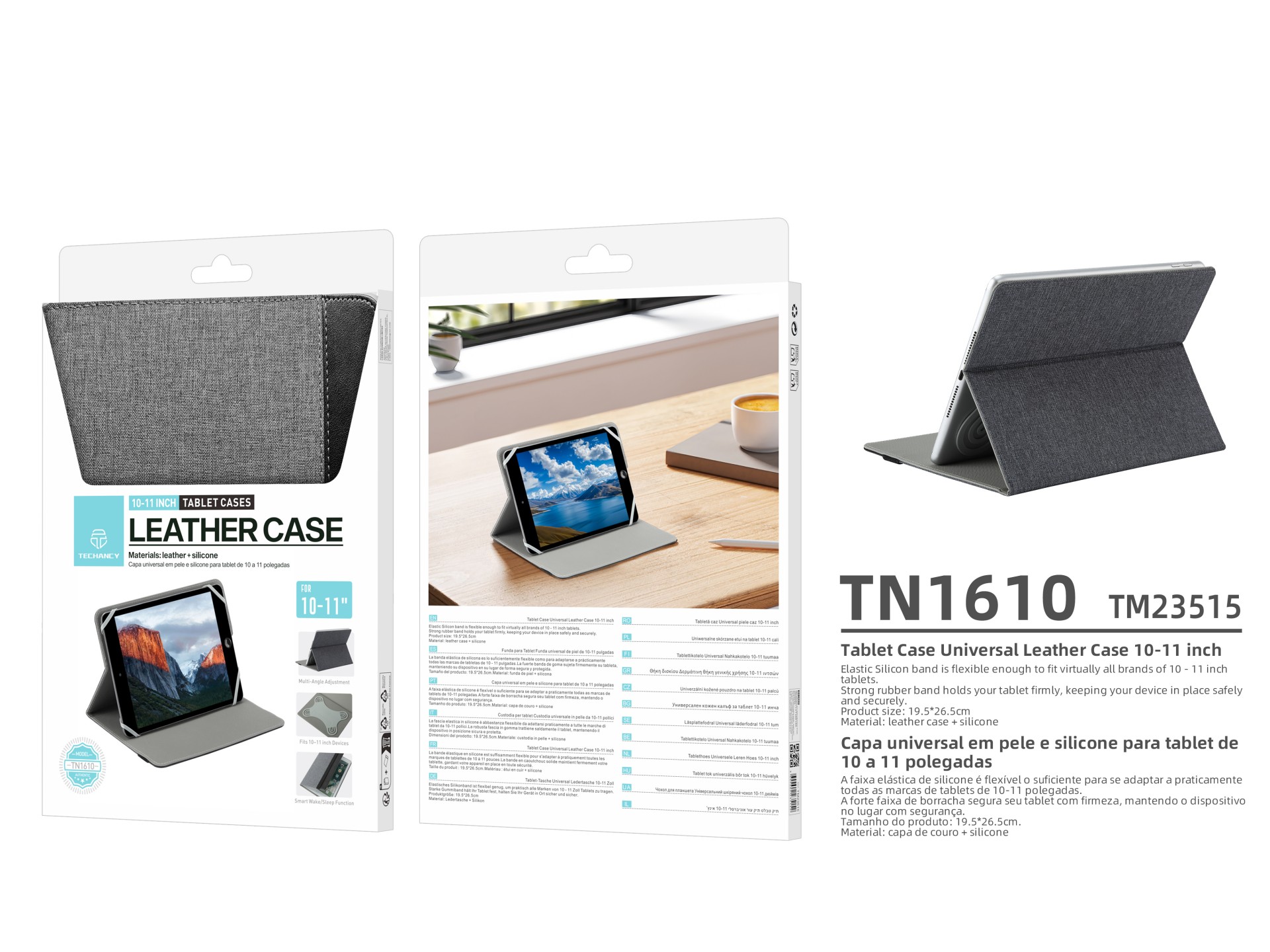 Techancy Tablet Case TN1610 Universal For 10-11 Inches Leather Silicone Adjustable Multi-Angle Elast