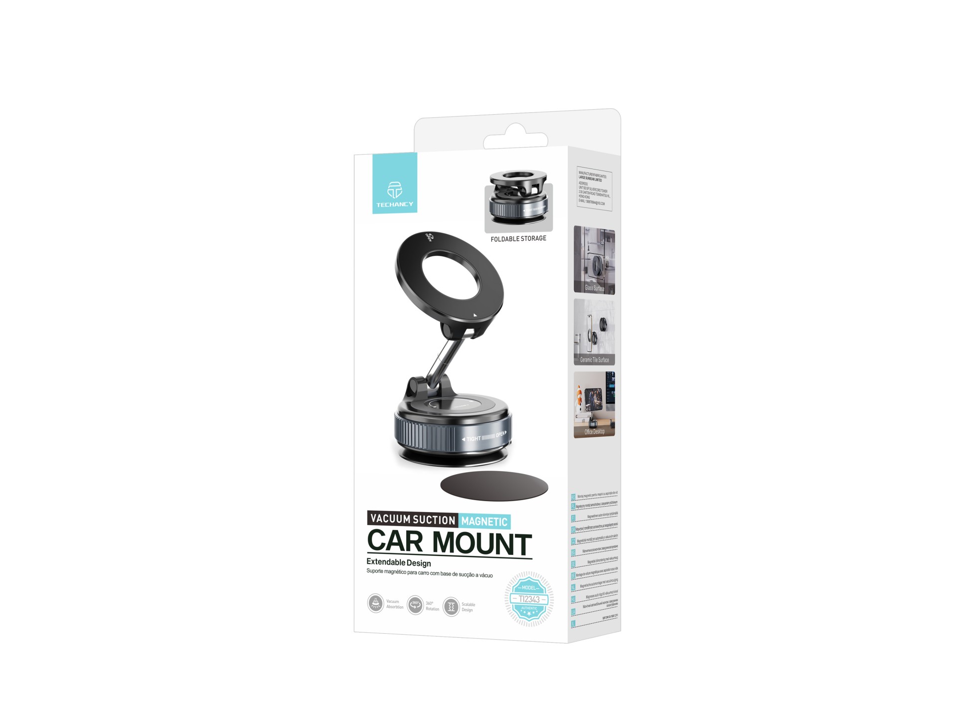 Techancy Magnetic Car Mount TI2343 Empty Base Compatible MagSafe For Dashboard Table Glass Adjustabl