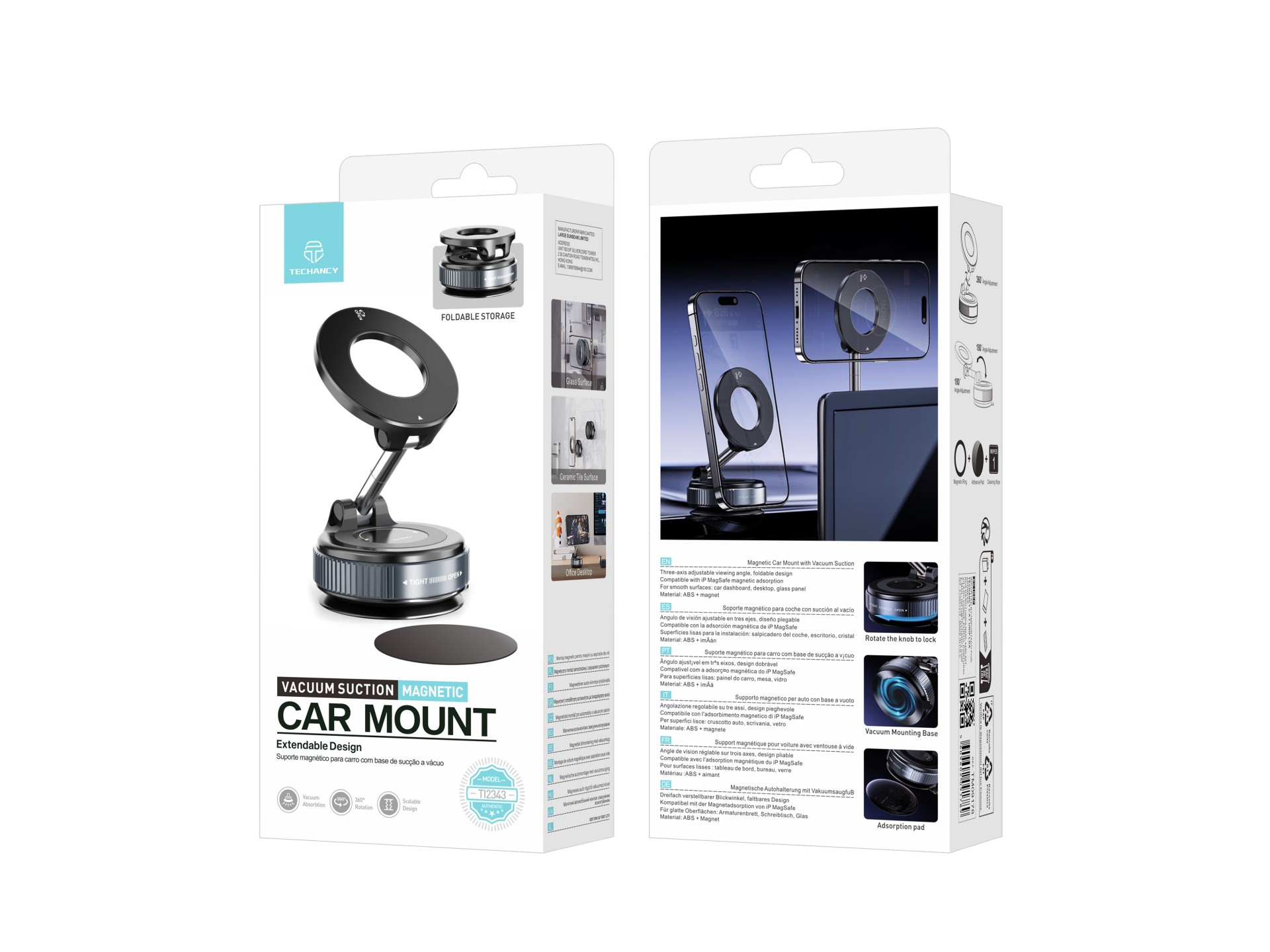 Techancy Magnetic Car Mount TI2343 Empty Base Compatible MagSafe For Dashboard Table Glass Adjustabl