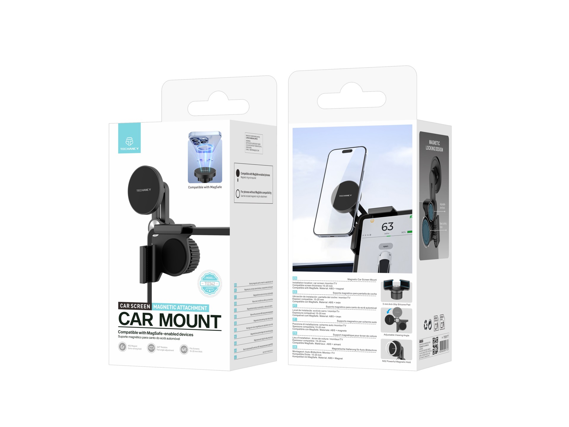 Techancy Magnetic Car Mount TI2342 Compatible MagSafe For Car Screen Monitor Thickness 10-20mm ABS M