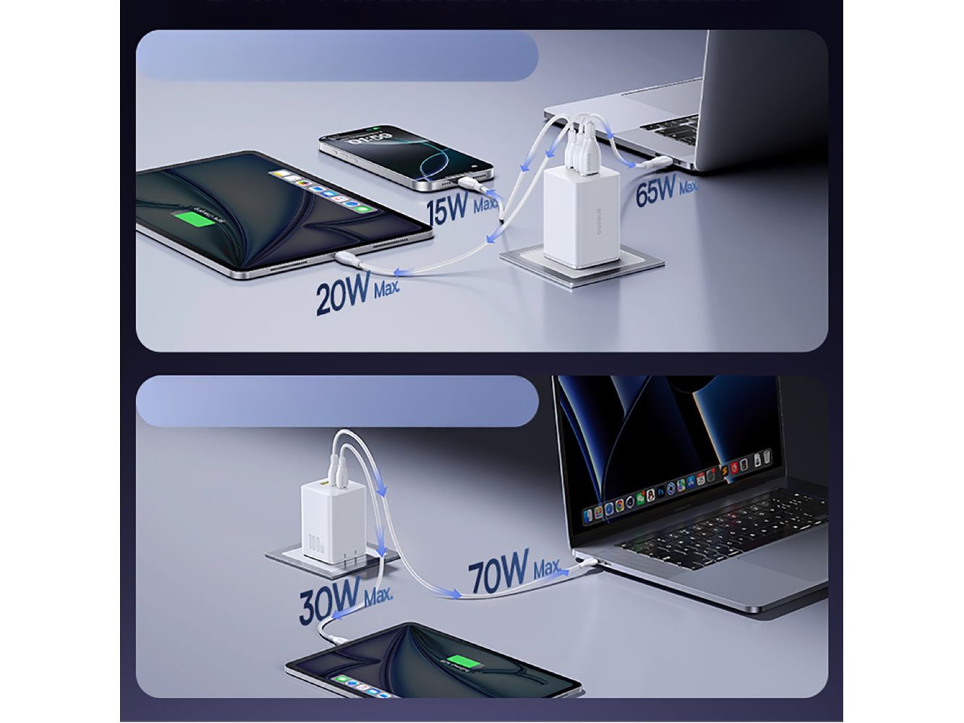 Baseus EnerFill FE11 2 x USB-C / USB-A 100W Wall Charger - White