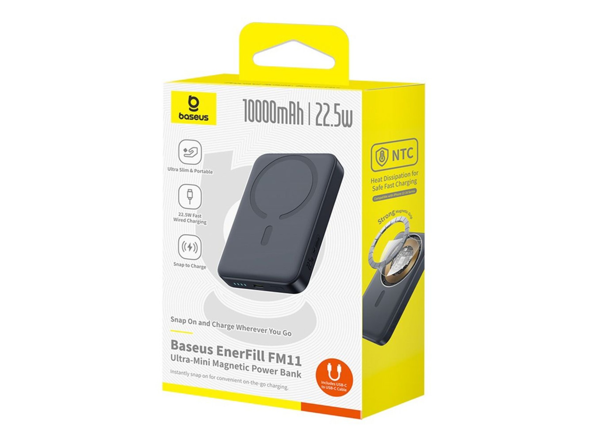 Batería externa Baseus EnerFill FM11 Ultra-Mini de 10000 mAh y 22,5 W compatible con MagSafe con cab