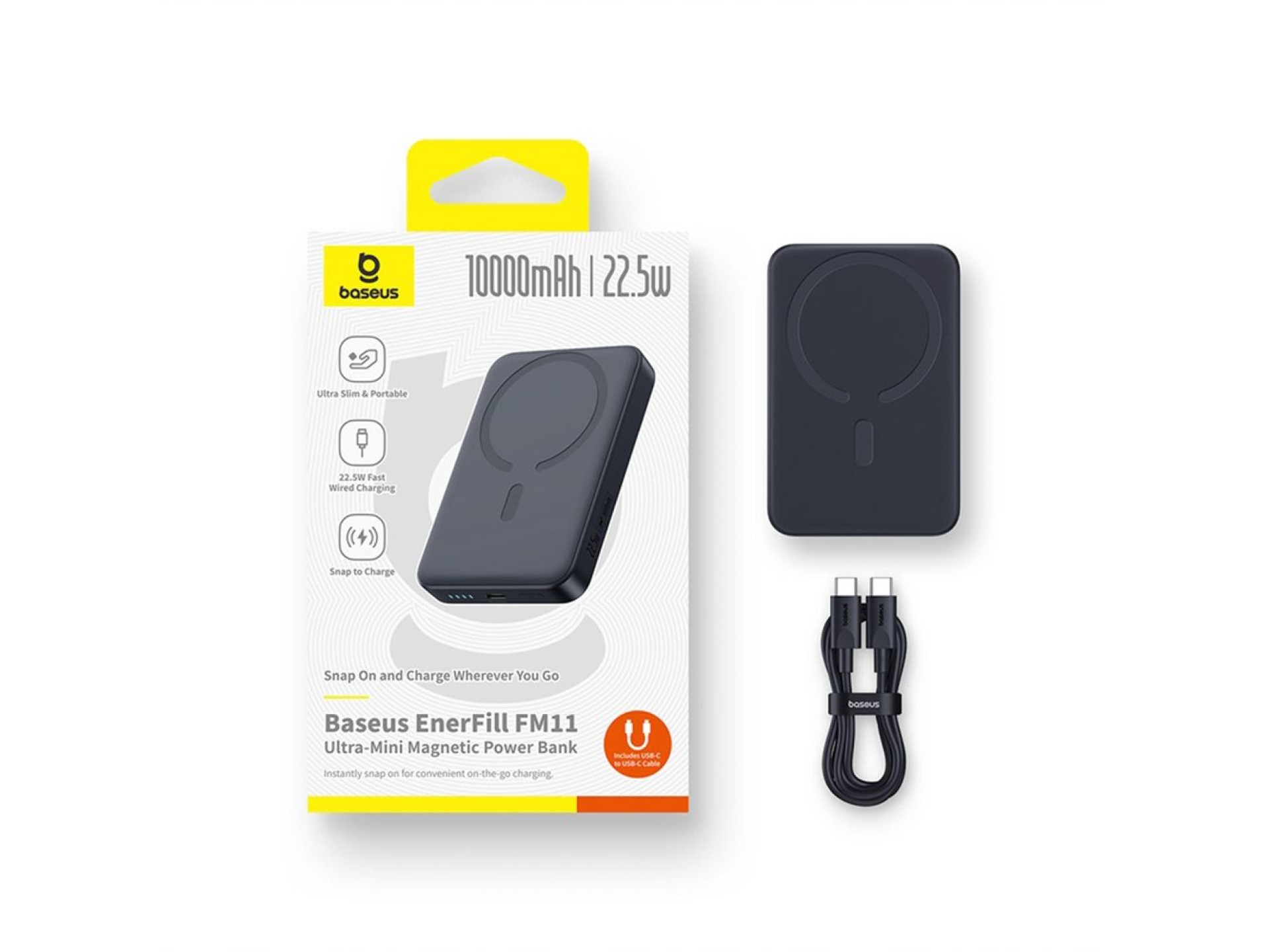 Batería externa Baseus EnerFill FM11 Ultra-Mini de 10000 mAh y 22,5 W compatible con MagSafe con cab