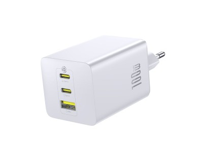 Cargador de pared Baseus EnerFill FE11 de 100 W con 2 puertos USB-C/USB-A - Blanco