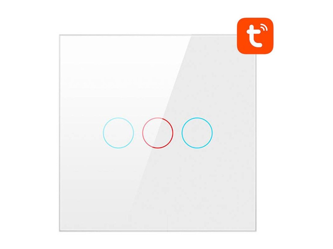 Interruptor de luz inteligente ZigBee Avatto LZTS02-EU-W3 de 3 vías sin neutro TUYA (blanco)