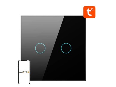 Interruptor de luz inteligente ZigBee Avatto ZTS02-EU-B2 de 2 vias TUYA (preto)