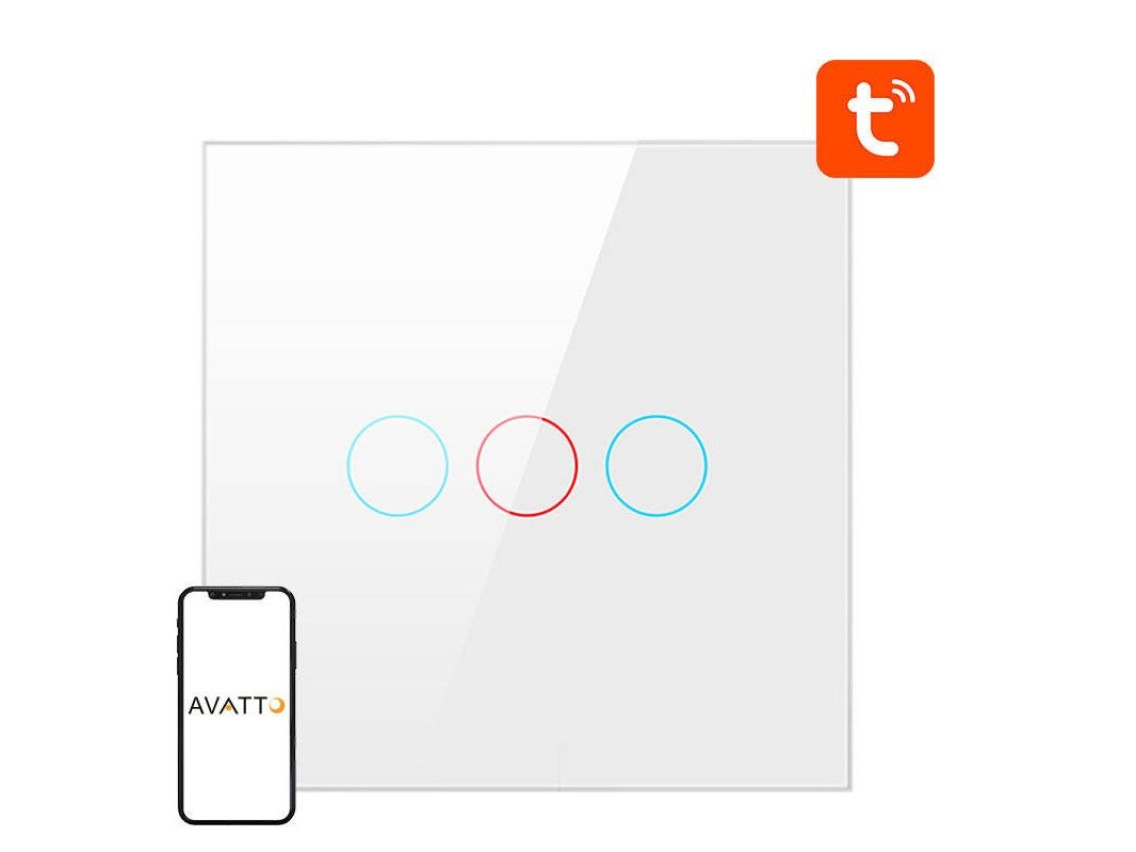 Interruptor de luz inteligente ZigBee Avatto ZTS02-EU-W3 de 3 vías TUYA (blanco)