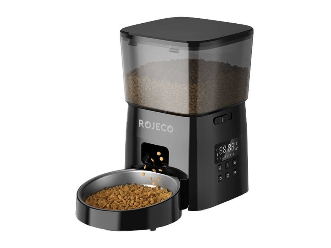 Alimentador automtico para animais de estimao Rojeco 2L - Verso com boto