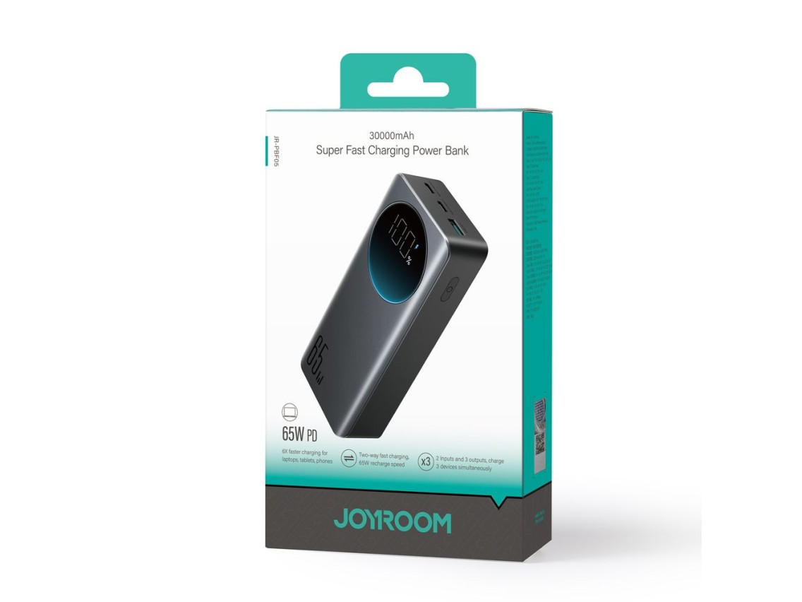Batera externa Joyroom de 30000 mAh y 65 W con pantalla digital (JR-PBF05) - negra