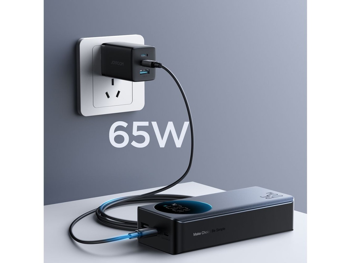 Batera externa Joyroom de 30000 mAh y 65 W con pantalla digital (JR-PBF05) - negra