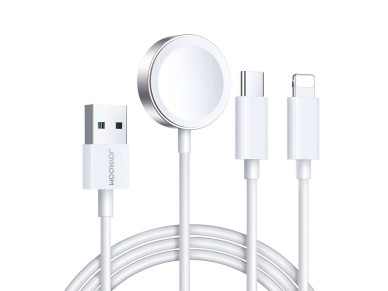 Cargador magntico Joyroom S-IW008 3 en 1 USB-A - Lightning/USB-C 1,2 m - blanco
