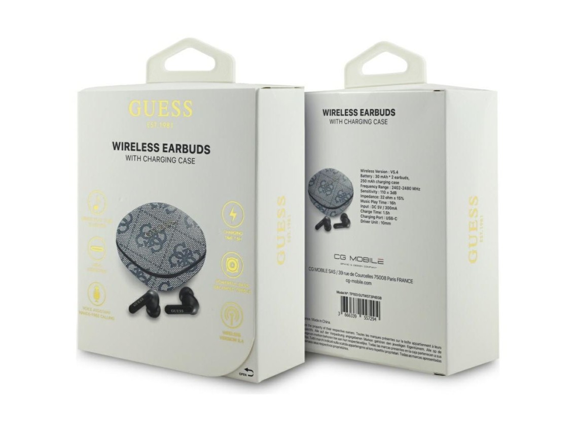 Auriculares inalmbricos Guess 4G Classic con logo metlico y cancelacin de ruido - Azul