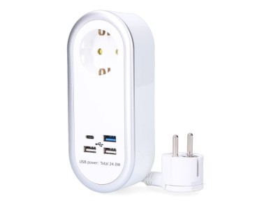 Extenso com 1 tomada 2p+t schuko, 4 usb (3 x a +1 x c), 16 a 250 v, cabo h05vv-f, 3g1,5mm de 1,5 m