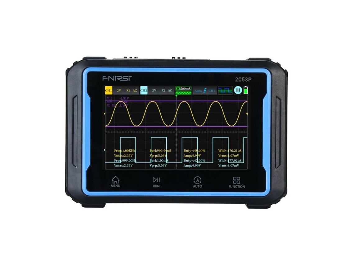 Portable 3-in-1 FNIRSI 2C53P 4.3" touchscreen oscilloscope