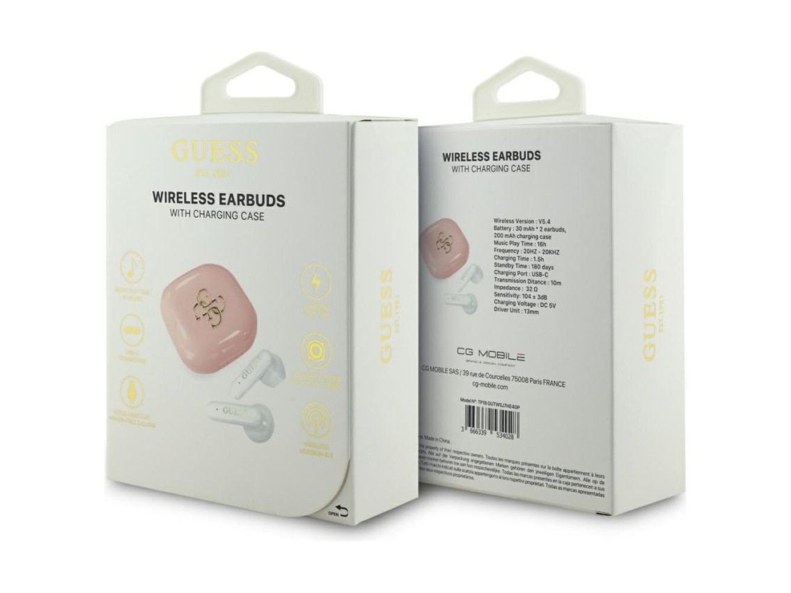 Guess 4G Metal Logo TWS Wireless Headphones - Pink