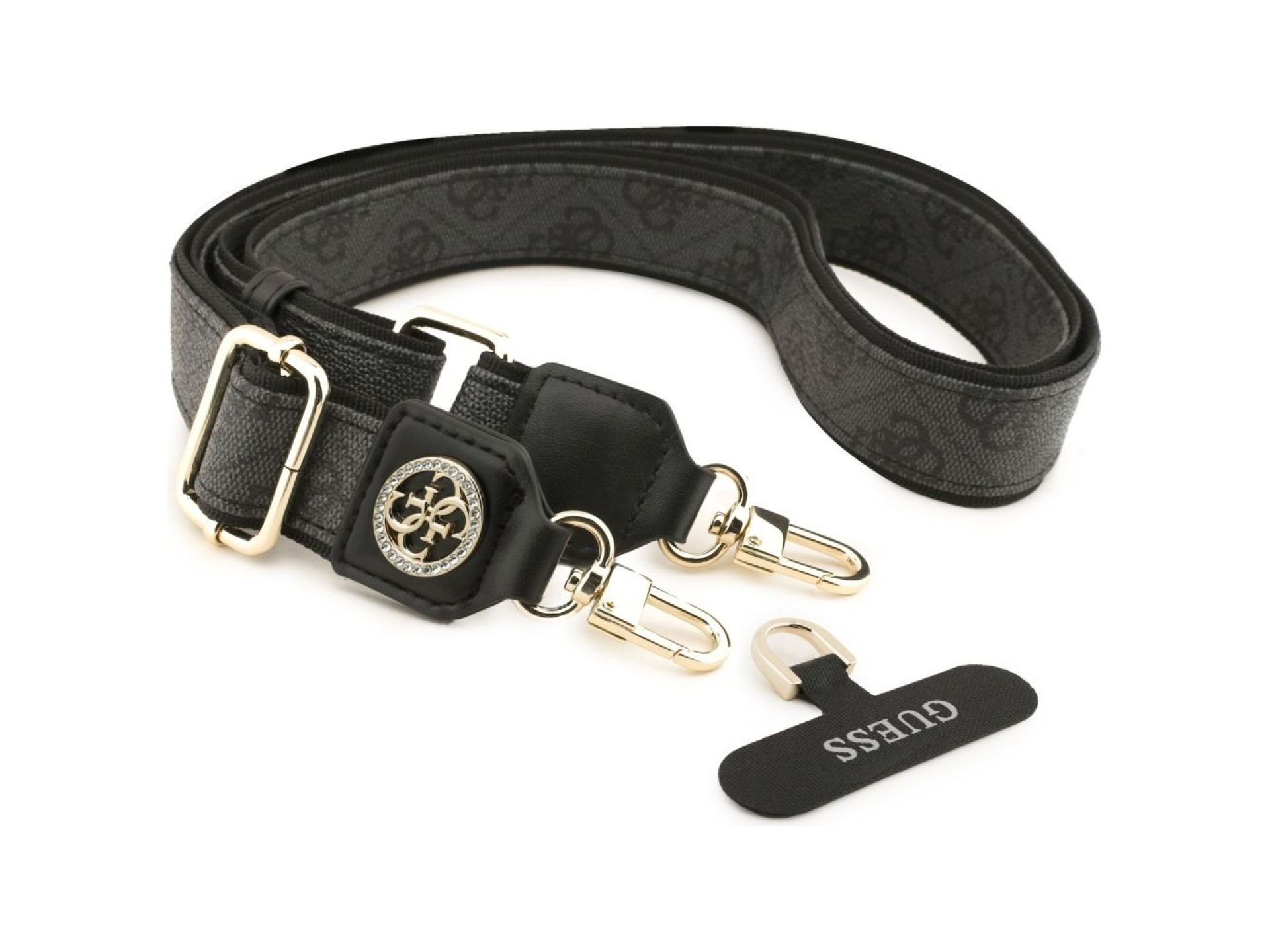 Guess Universal CBDY 4G Tether Patch Strass Metal Logo Phone Lanyard - Black