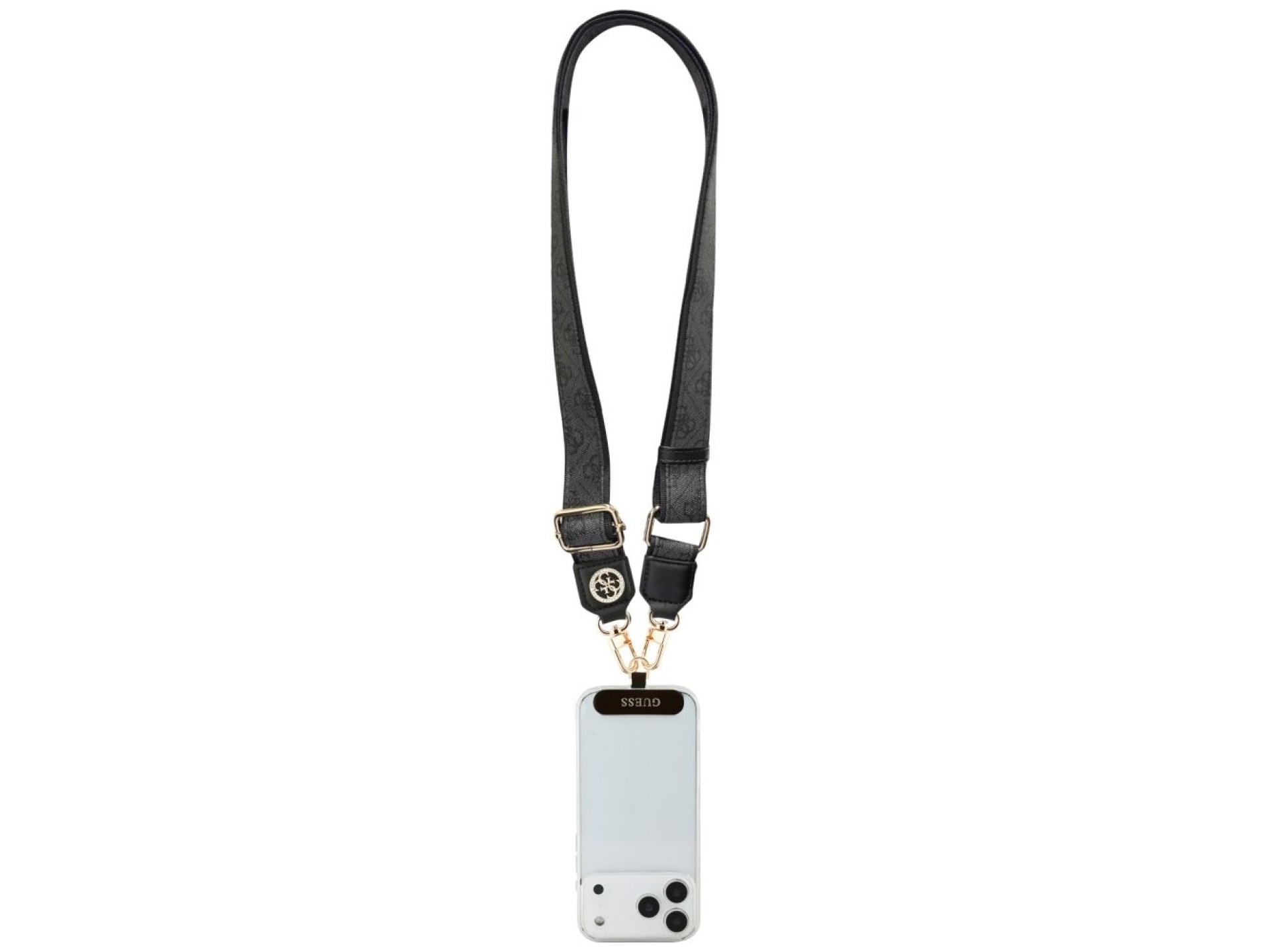 Guess Universal CBDY 4G Tether Patch Strass Metal Logo Phone Lanyard - Black