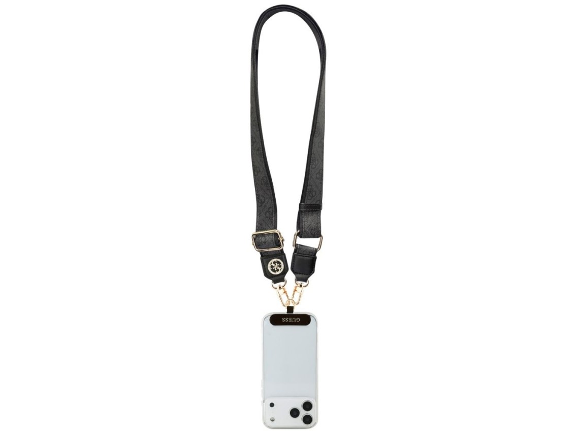 Guess Universal CBDY 4G Tether Patch Strass Metal Logo Phone Lanyard - Black