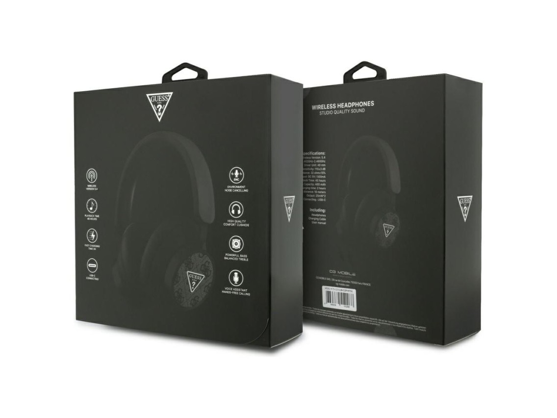 Guess 4G Triangle Logo Bluetooth Over-Ear Headphones - Black