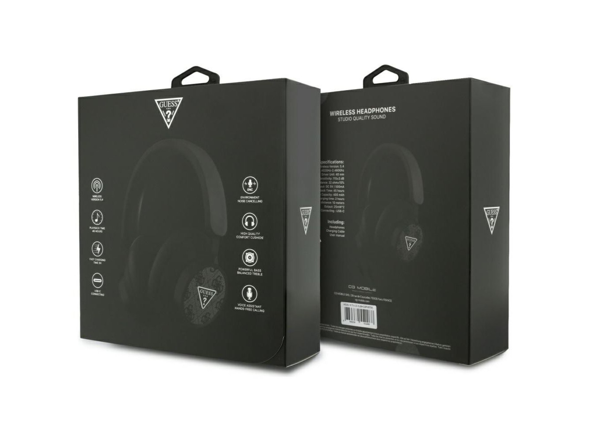 Guess 4G Triangle Logo Bluetooth Over-Ear Headphones - Black