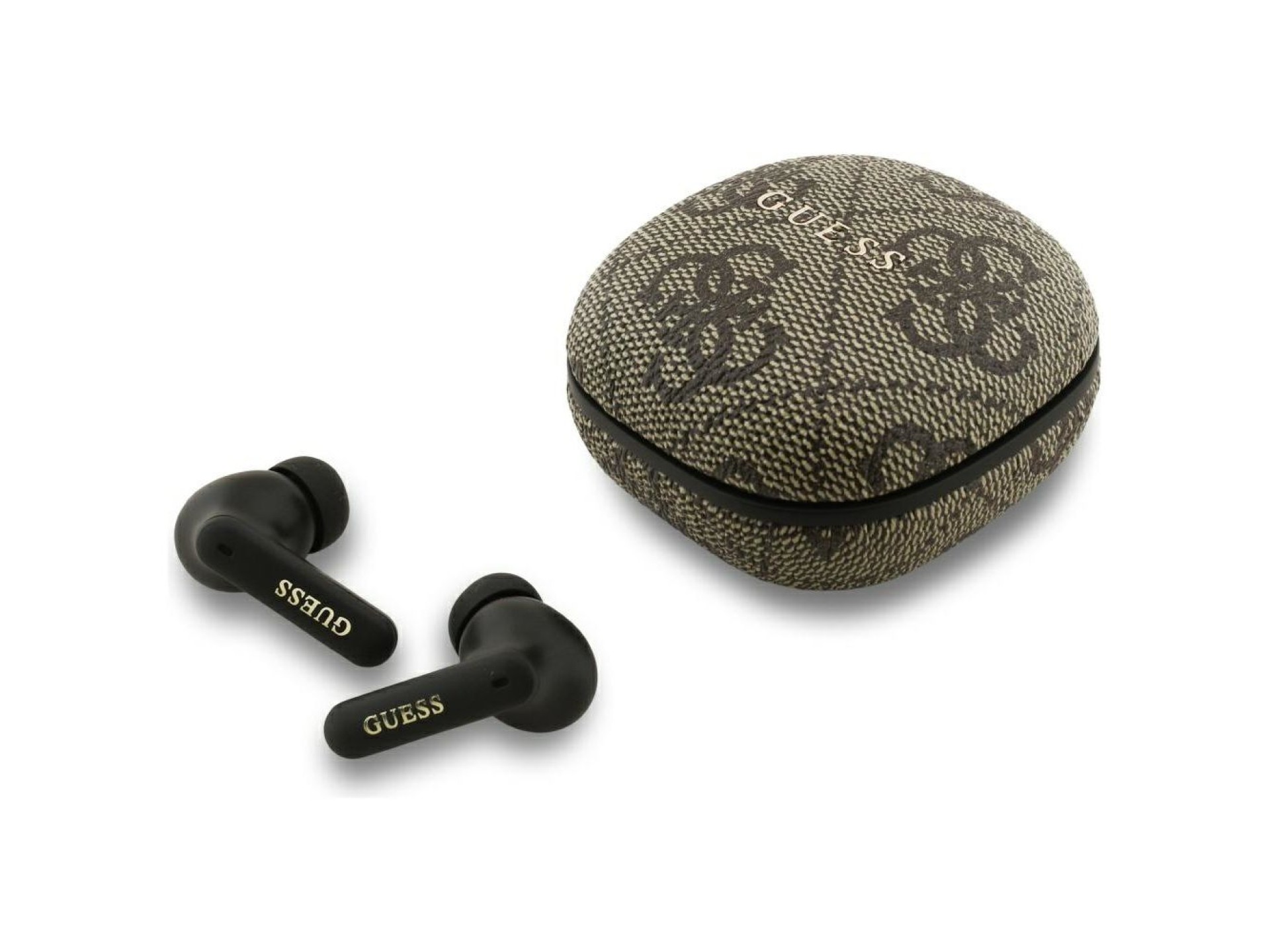 Auriculares inalámbricos Guess 4G Classic con logo metálico y cancelación de ruido - Marrón
