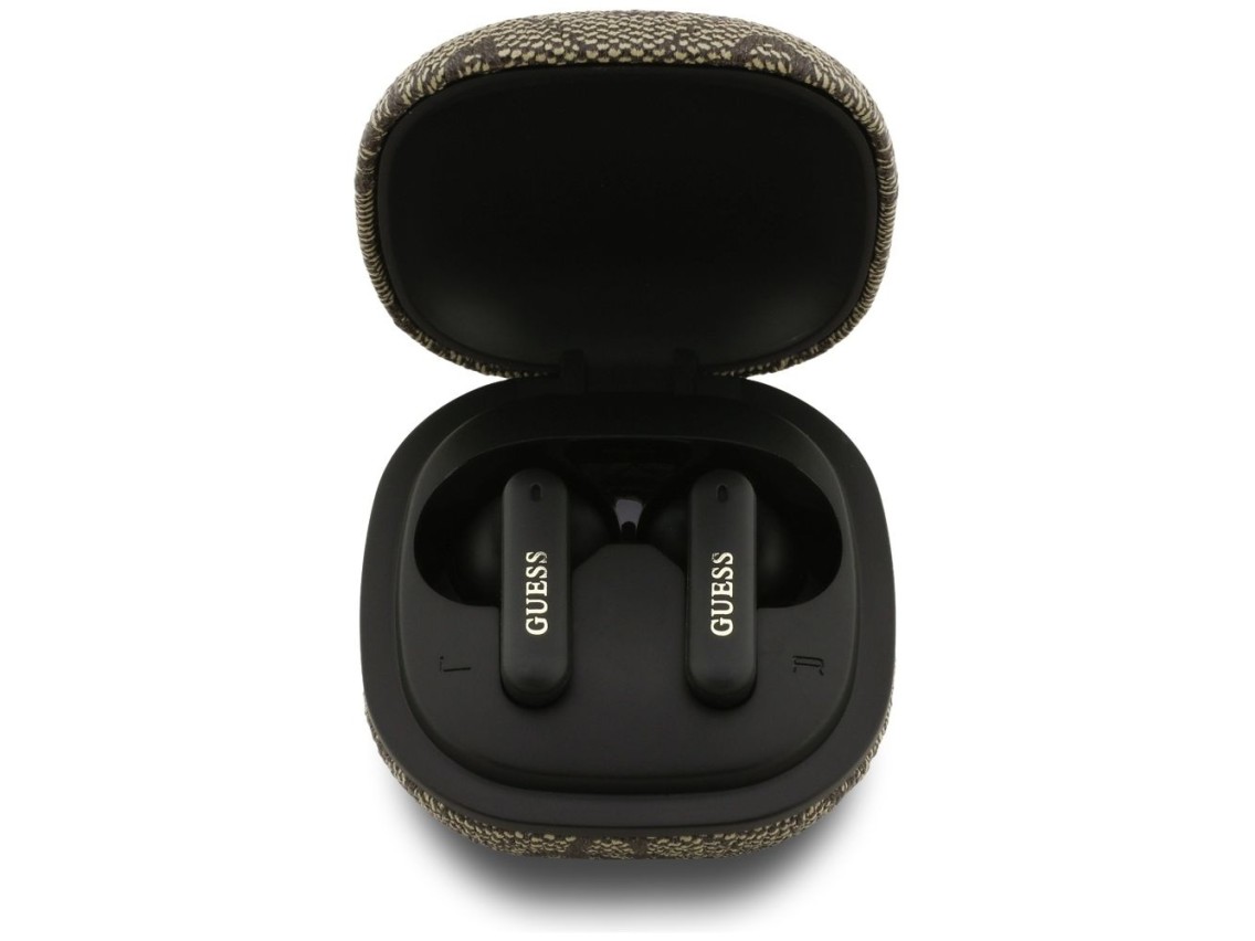 Auriculares inalámbricos Guess 4G Classic con logo metálico y cancelación de ruido - Marrón