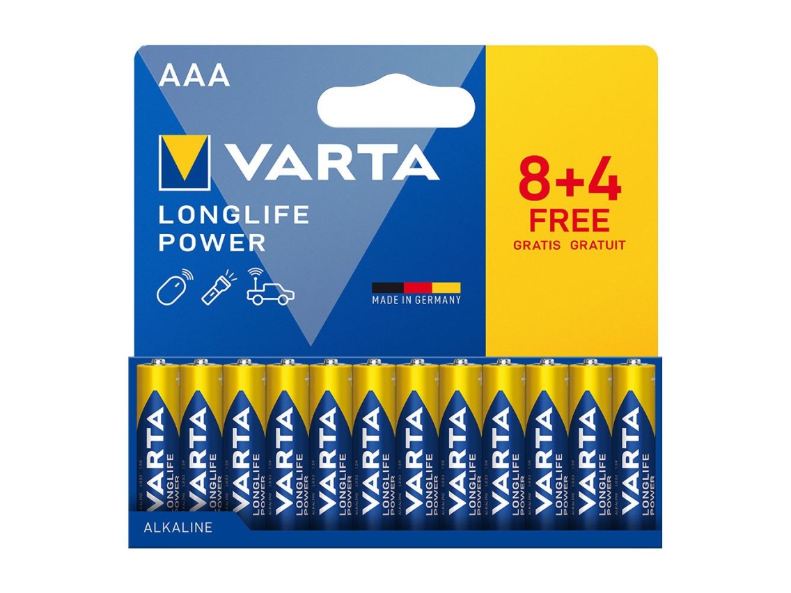 Pilha alkalina longlife power aaa - lr03 (cartão blister 12 unidades 8+4) ø10,5 x 44,5 mm