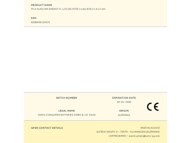 Pilha alcalina energy d, 1,5 v, (blister 2 unidades)