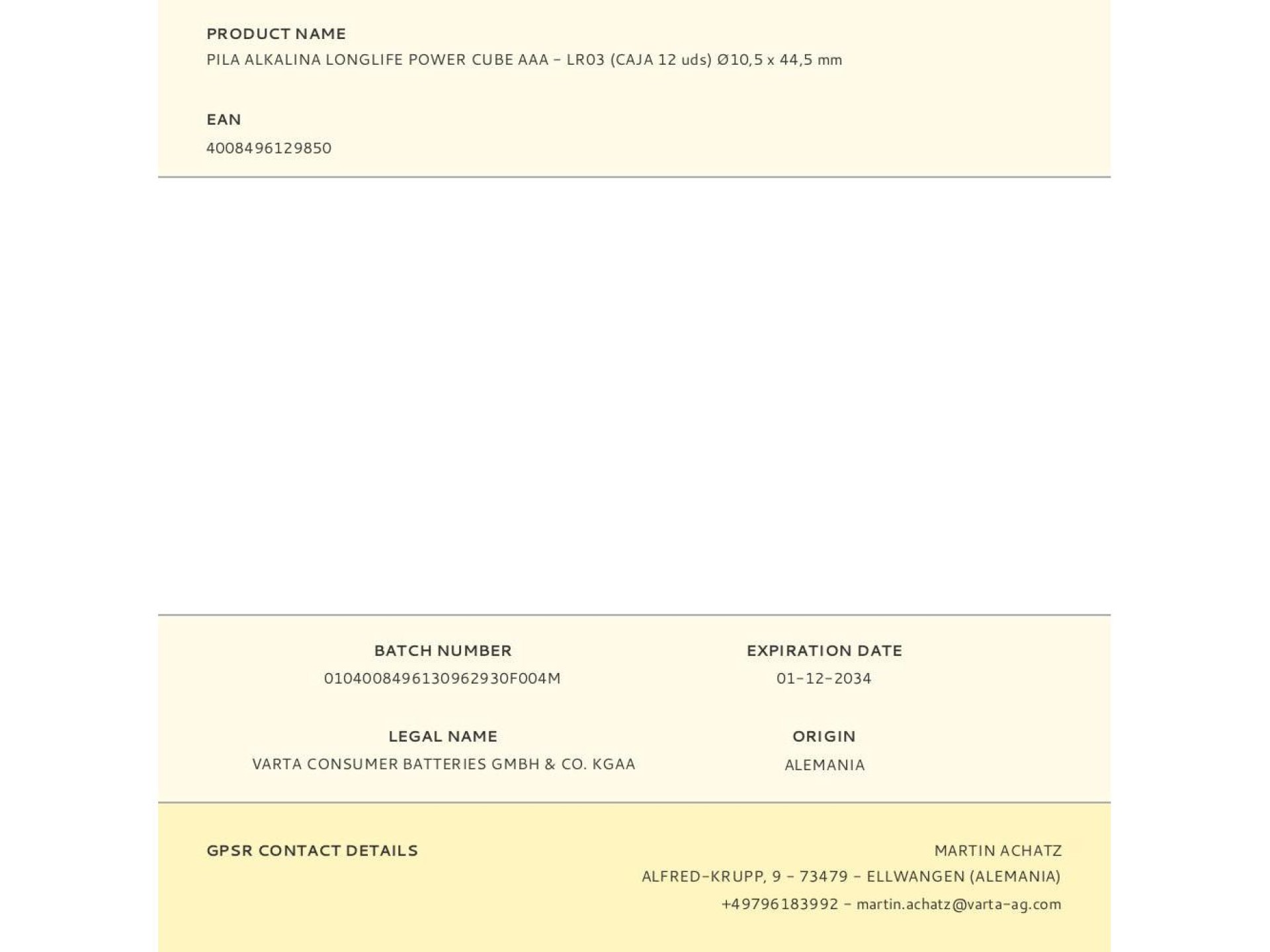 Pila alkalina longlife power cube aaa - lr03 (caja 12 uds) ø10,5 x 44,5 mm