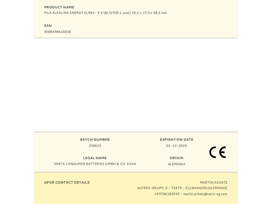 Pilha alcalina energy 9 v, (blister 1 unid.)