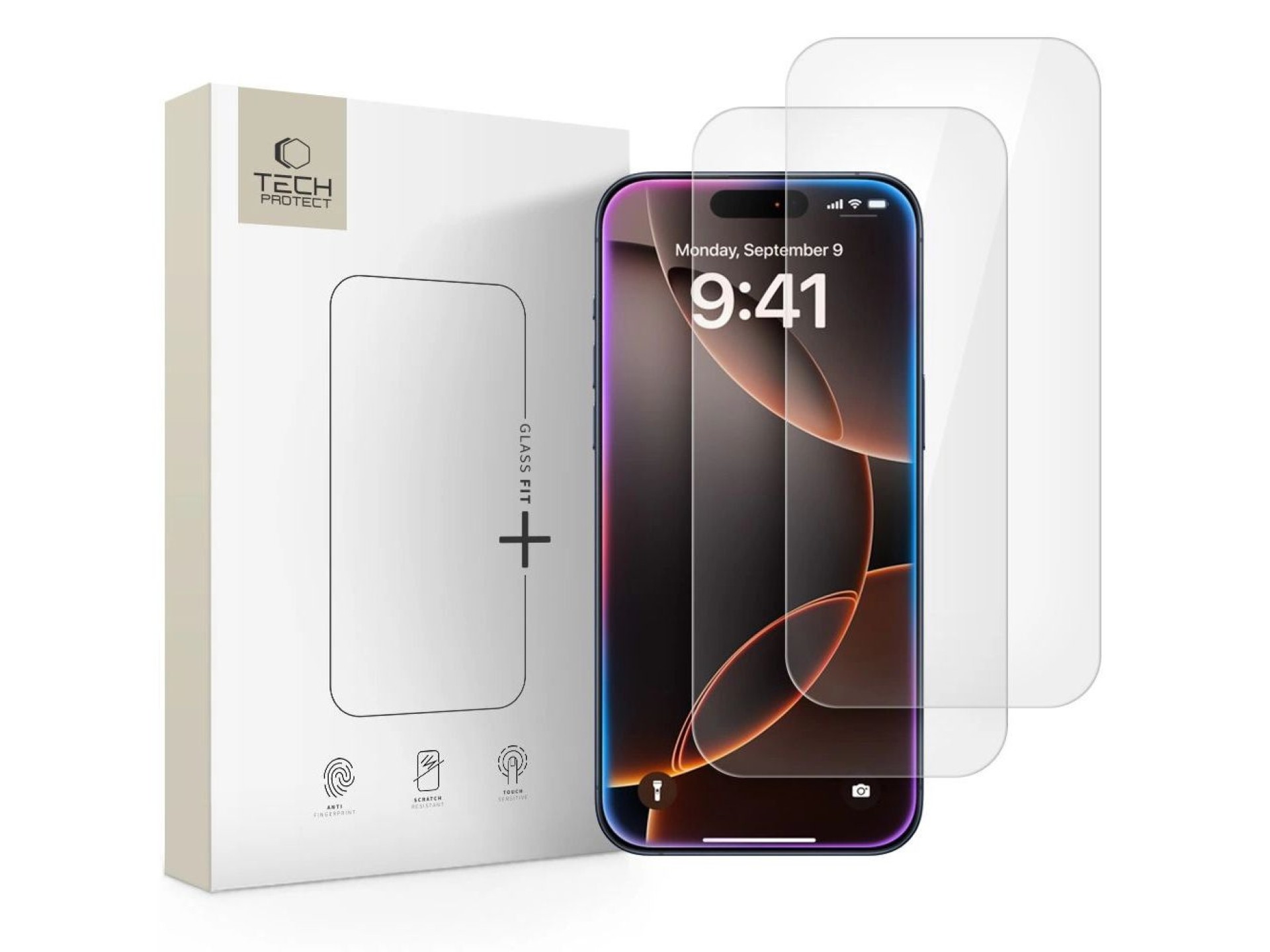 Tech-Protect Glass Fit+, pacote com 2 vidros temperados para iPhone 16 Pro / 17 / 17 Pro - transpare