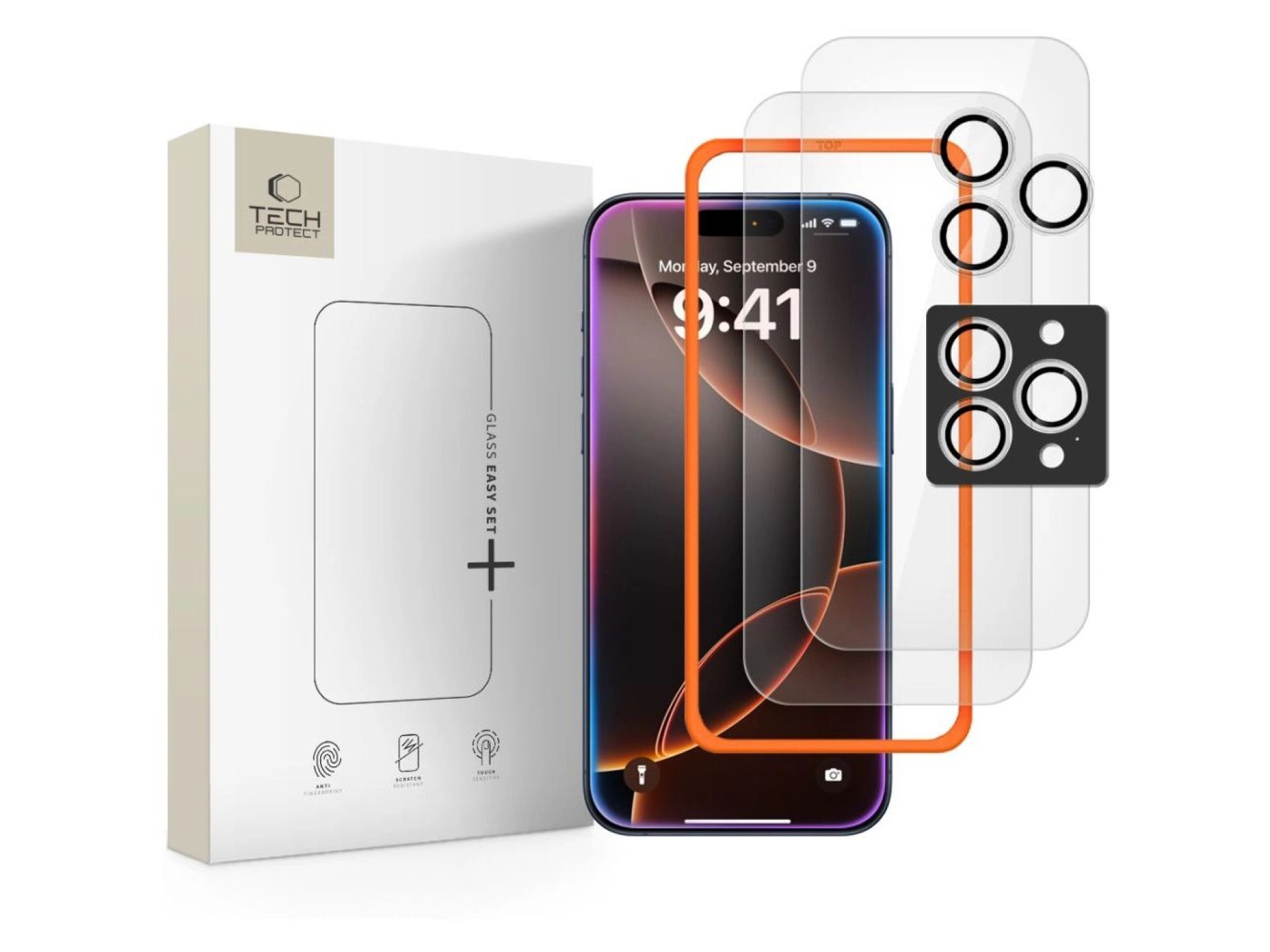 Tech-Protect Easy Set+ - Pack de 3 protectores de cristal templado para iPhone 16 Pro/17 Pro - trans
