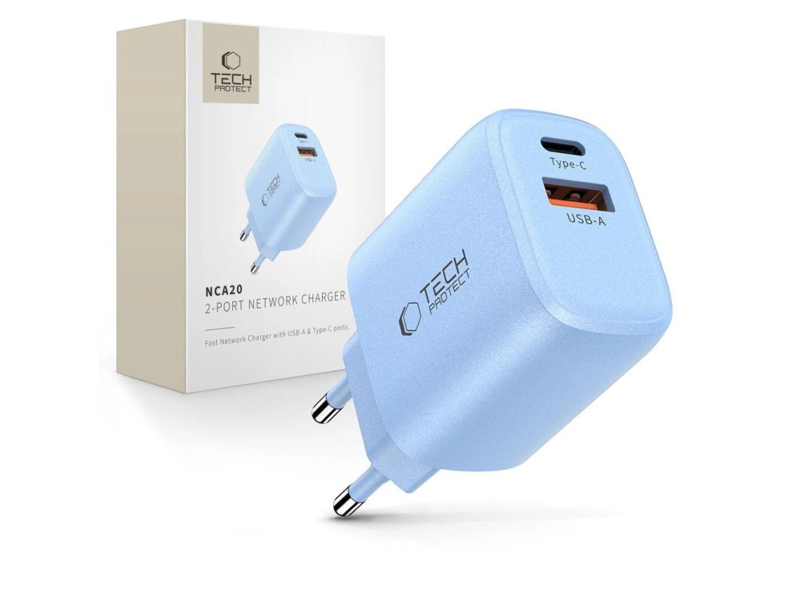 Cargador de pared Tech-Protect NCA20 PD 20 W QC3.0 USB-A/USB-C - Azul