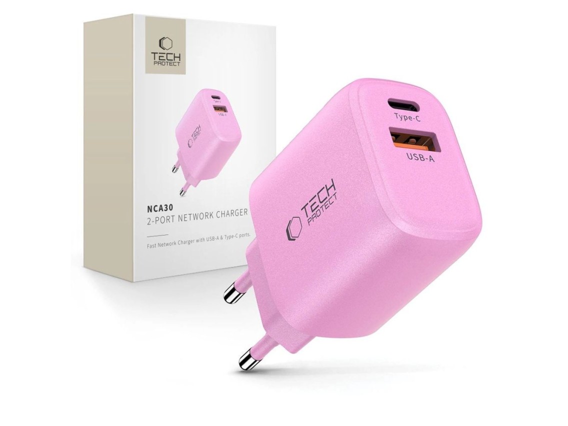 Cargador de pared Tech-Protect NCA30 PD 30 W QC3.0 USB-A/USB-C - Rosa