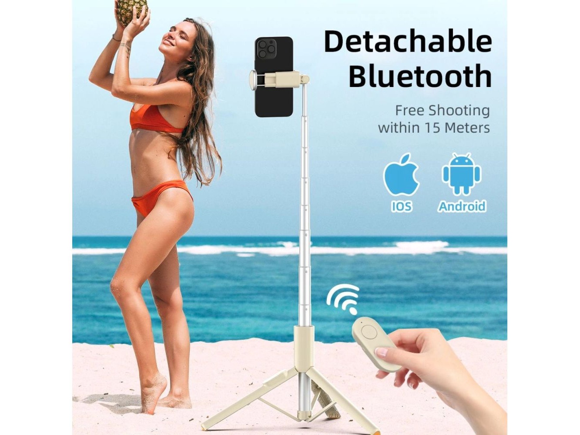 Palo selfie Tech-Protect L09S con trípode - beige