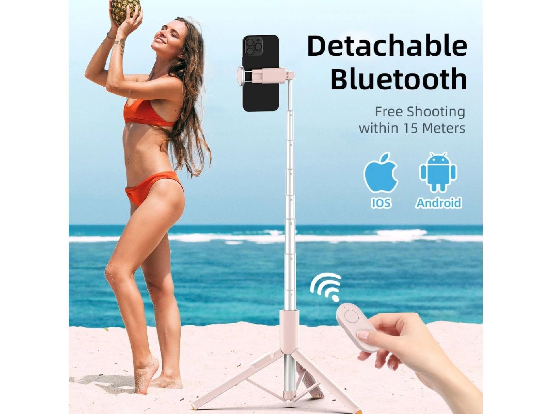 Palo selfie Tech-Protect L09S con trípode - Rosa