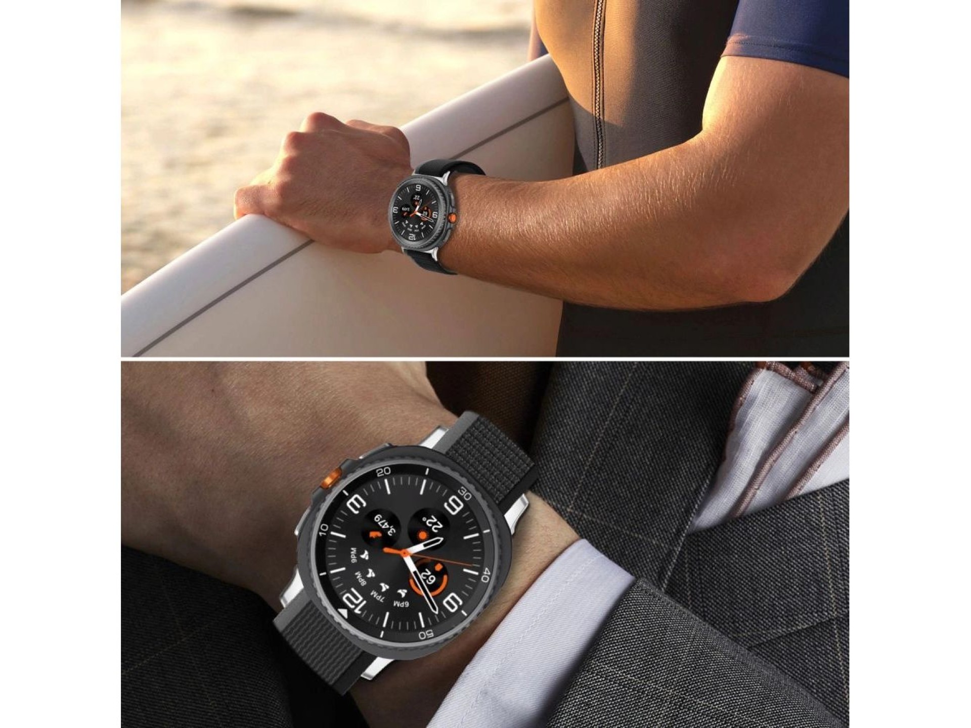 Tech-Protect Nylon Stripe Strap for Samsung Galaxy Watch 40/44/46 mm - Black and Orange