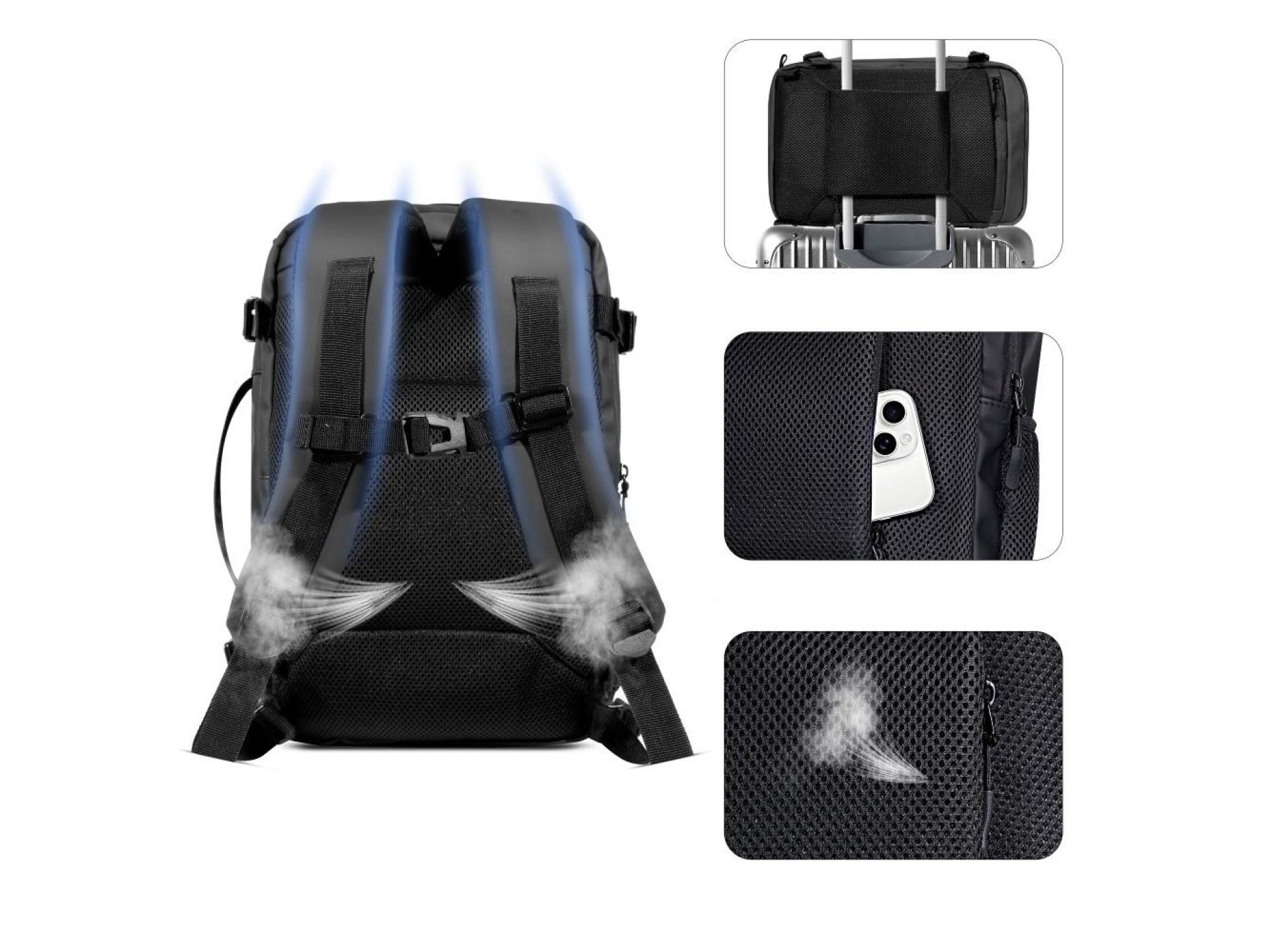 Mochila Tech-Protect Defender S50 para Ryanair y Wizzar, para portátil de 20 L - Negra