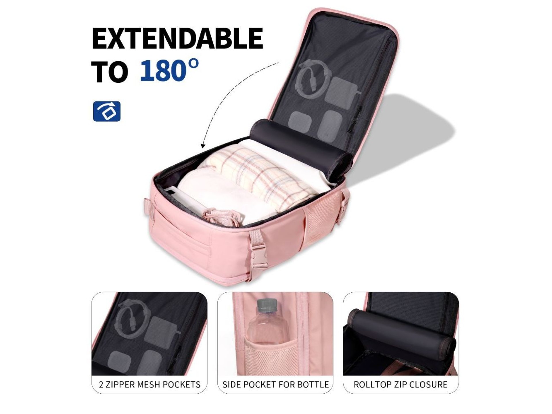 Mochila Tech-Protect Defender S50 para Ryanair e Wizzar, para laptop de 20L - Rosa
