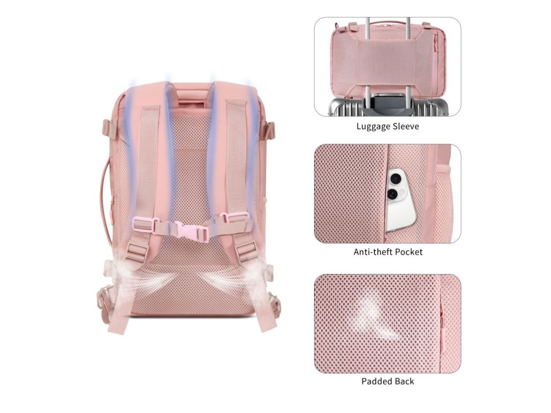 Mochila Tech-Protect Defender S50 para Ryanair y Wizzar, portátil de 20 L - Rosa